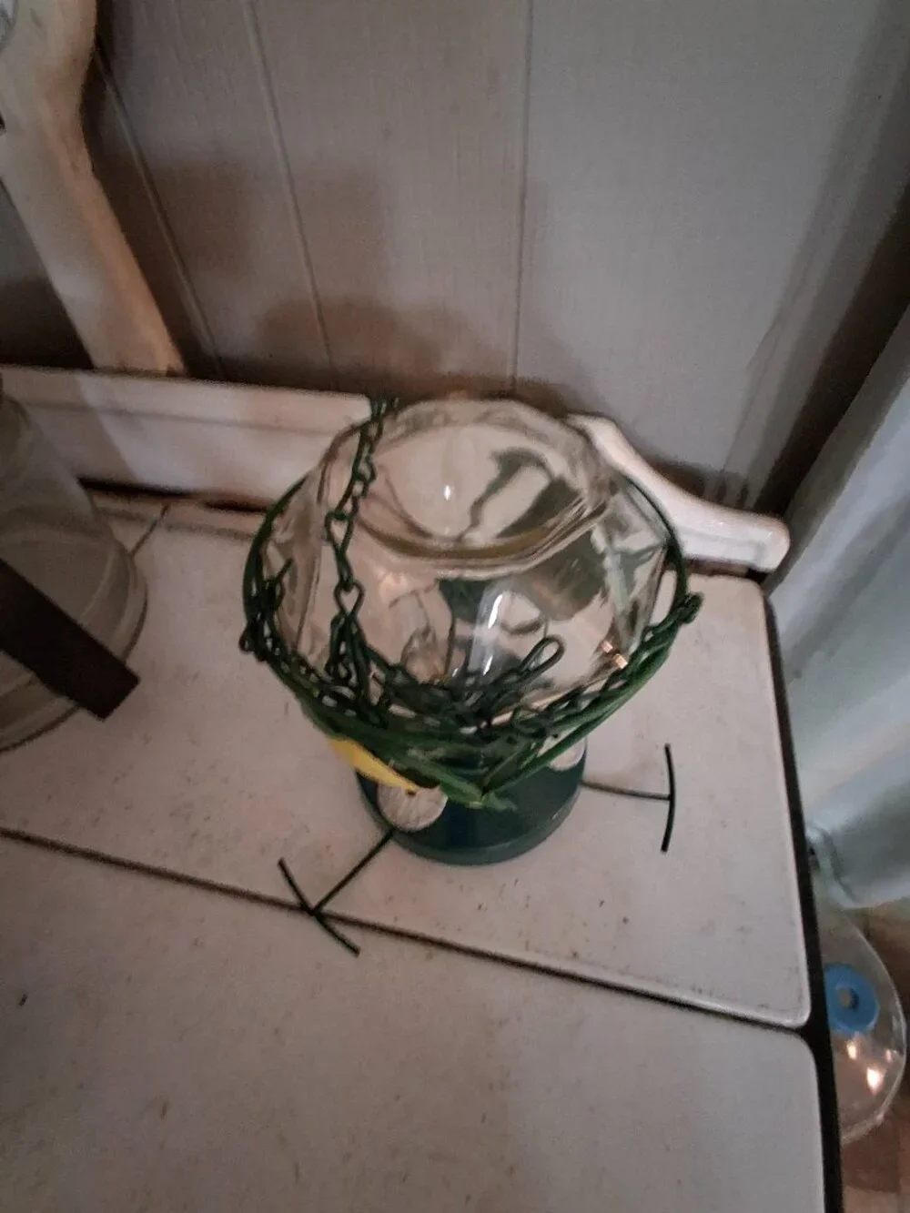 Vintage Glass with Metal Lemons Hummingbird Feeder